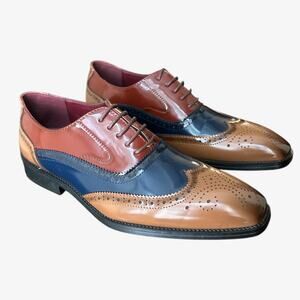 Unbranded Patent PU Leather Wingtip Oxford Dress Shoes Men’s Size 43, Brown/Blue